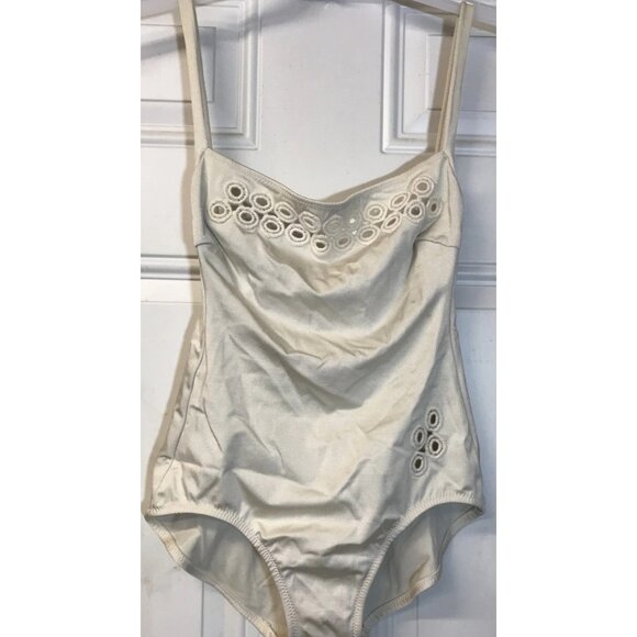 Beauty Vintage 60s 70s Sea Queen White Low Back Bathing Suit W/cutouts Size 14 - Picture 1 of 10